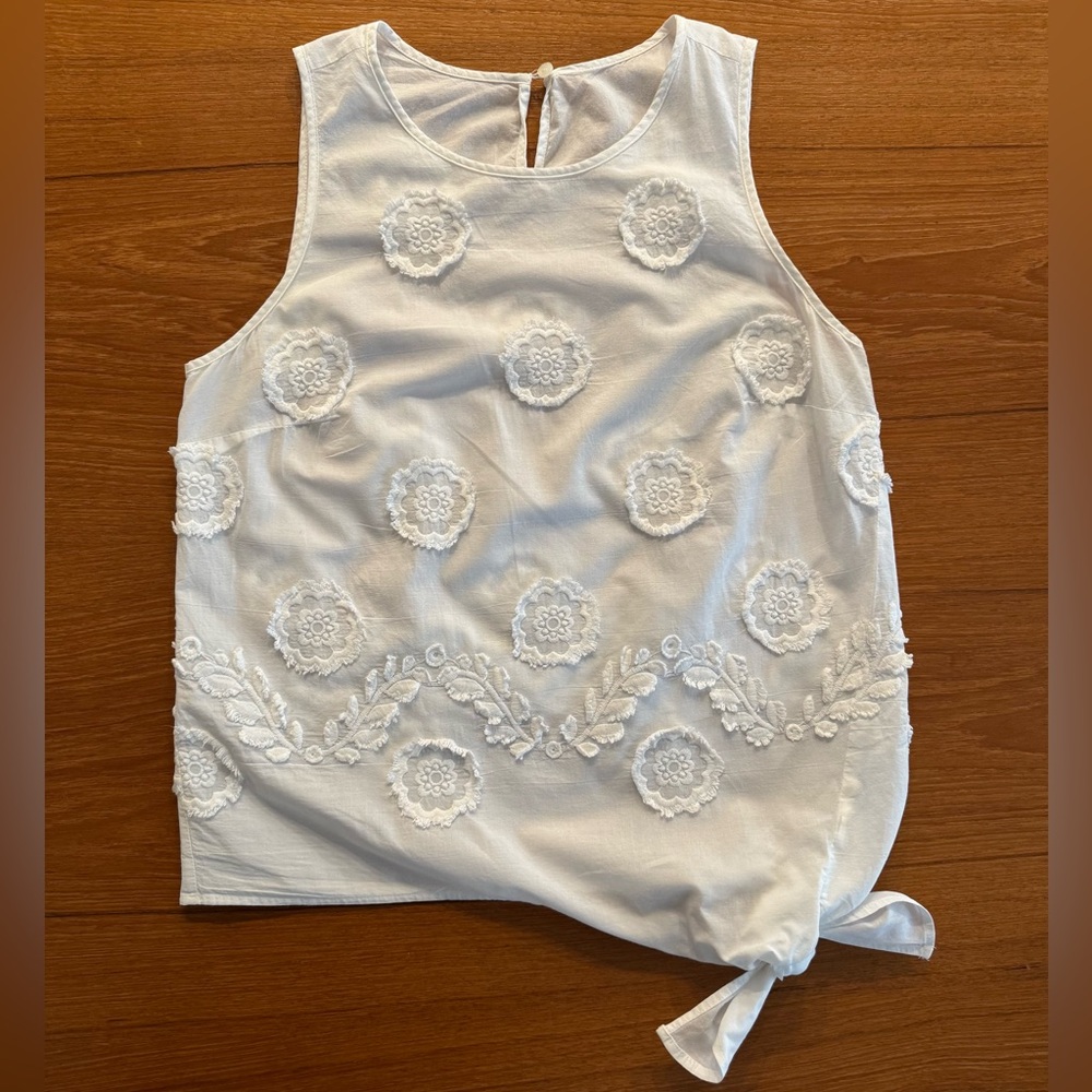 Madewell Women's White Embroidered Floral Side Tie Blouse